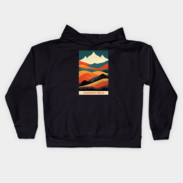 Jackson Hole Wyoming Retro Kids Hoodie by Retro Travel Design